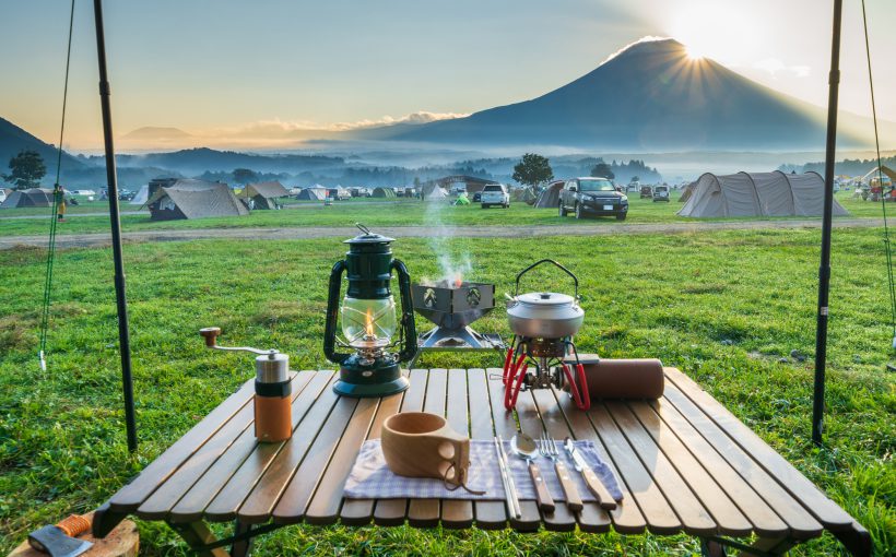 富士山の近くでキャンプとコーヒーメーカー