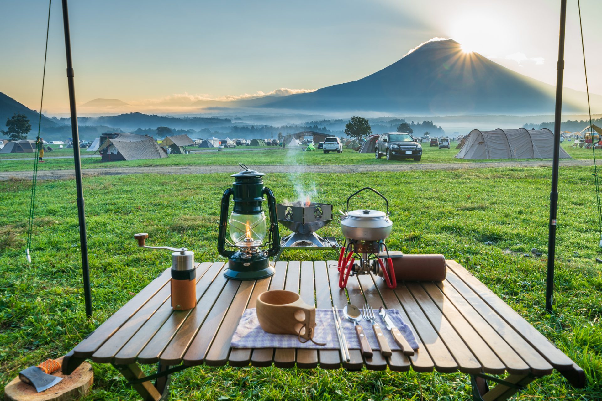 富士山の近くでキャンプとコーヒーメーカー
